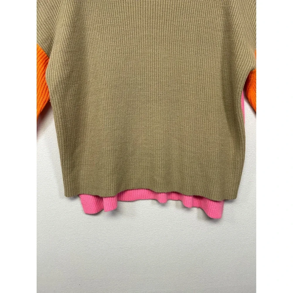 Colorblock‎ Dopamine Dressing Zeagoo Womens XL Pink Tan Orange Ribbed Turtleneck